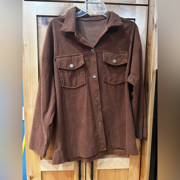 Emery Rose chocolate Brown Corduroy checkered print shacket Jacket medium M - Picture 2 of 4